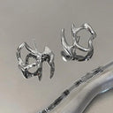 Liquid Silver Geometric Clip Earrings Y2K Punk Accessory