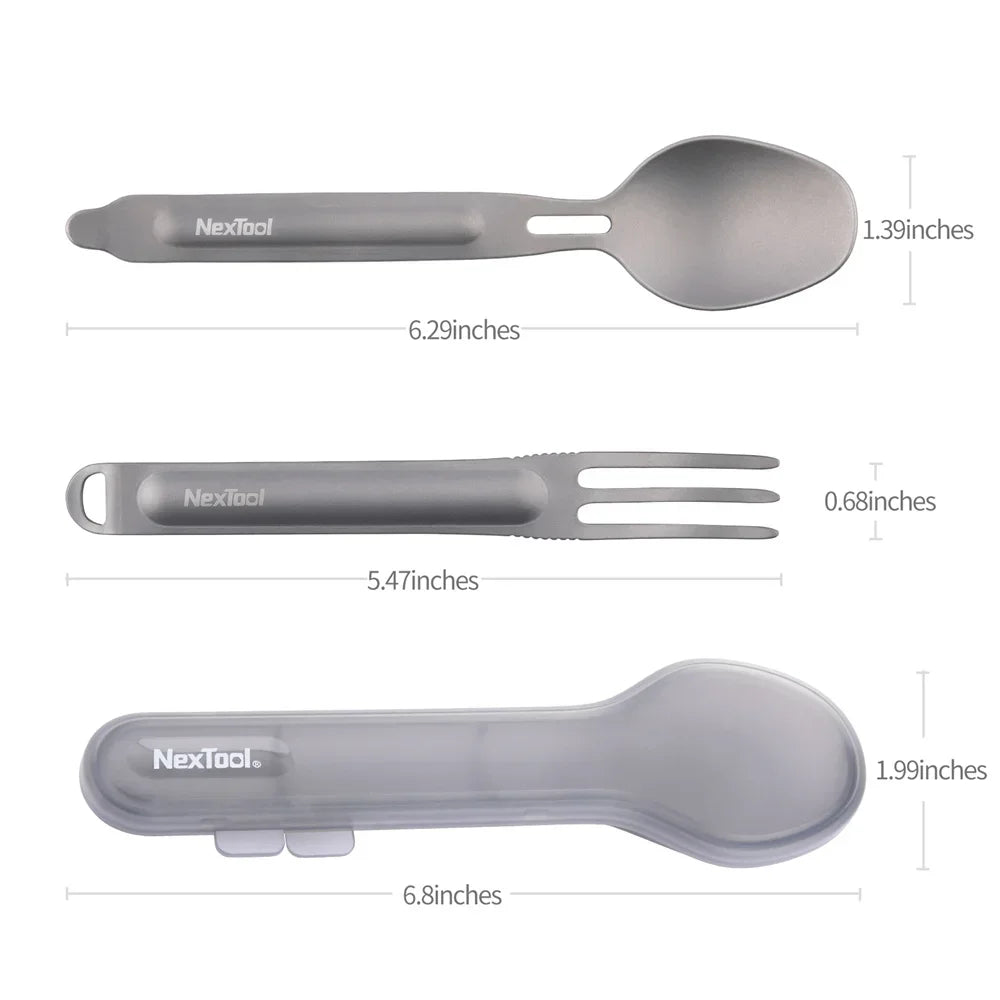 Lightweight Titanium Camping Spoon and Fork Set with Portable Case - Reusable Outdoor Cutlery for Travel and Picnic