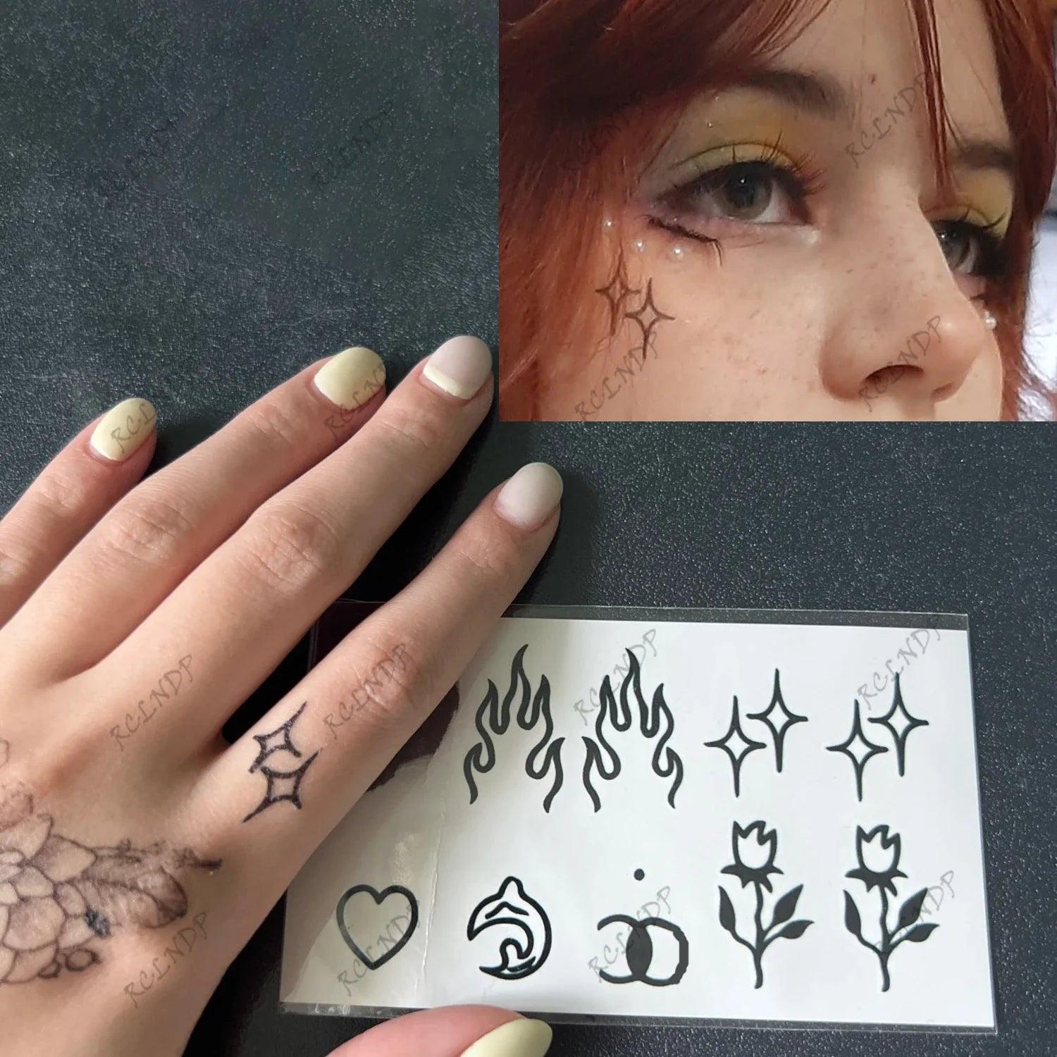 Waterproof Temporary Tattoo Sticker Flame Love Heart Flower Star Selfie Body Art Fake Tatto Flash Tatoo on finger for Men Women  ourlum.com   