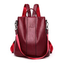 Anti-Theft Leather Backpack Women Vintage Shoulder Bag