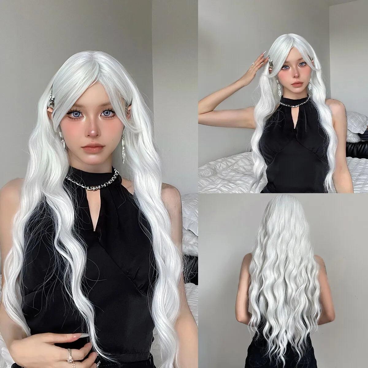 Vibrant White Water Wave Wig: Silky Hair for Stunning Cosplay