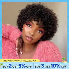 Pixie Afro Curly Bob Human Hair Wig: Brazilian Remy Wear and Go Brown Kinky Wigs