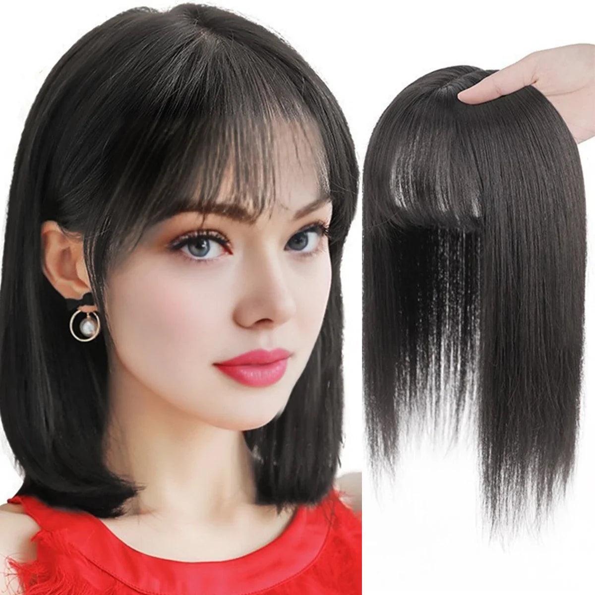 Volume-Boosting Clip-In Hair Topper with Bangs for Style