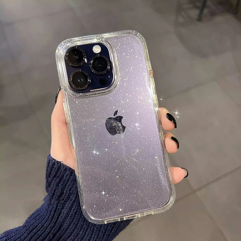 Luxury Soft Silicone Clear Glitter Phone Case For IPhone 15 14 13 12 11 Pro Max 15 Plus X XS Max XR Shockproof Cover Funda  ourlum.com   