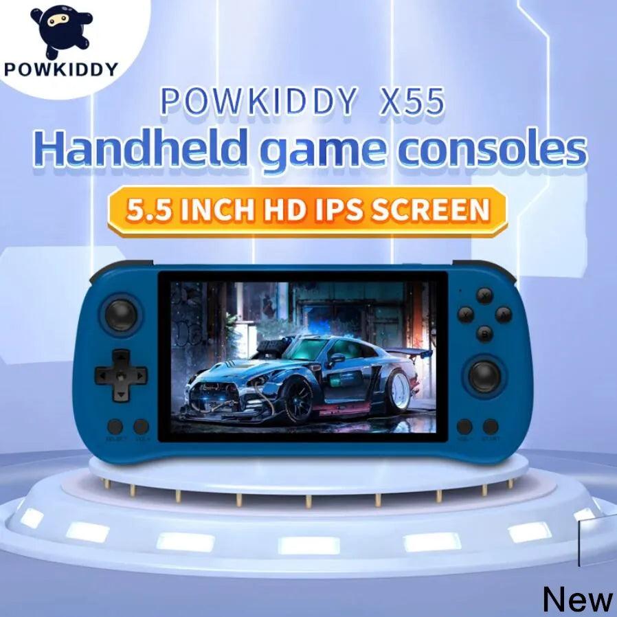 New POWKIDDY X55 Handheld Game Console 5.5 inch IPS Screen RK3566 Open Source Retro Console TV Out Video Games Player Kids Gift  ourlum.com   