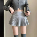 HOUZHOU Woolen Pleated Skirt Korean Cute Sexy A-Line Mini