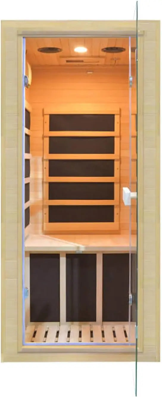 Compact Hemlock Wood 1200W Far Infrared Indoor Mini Sauna with 5 Heating Panels