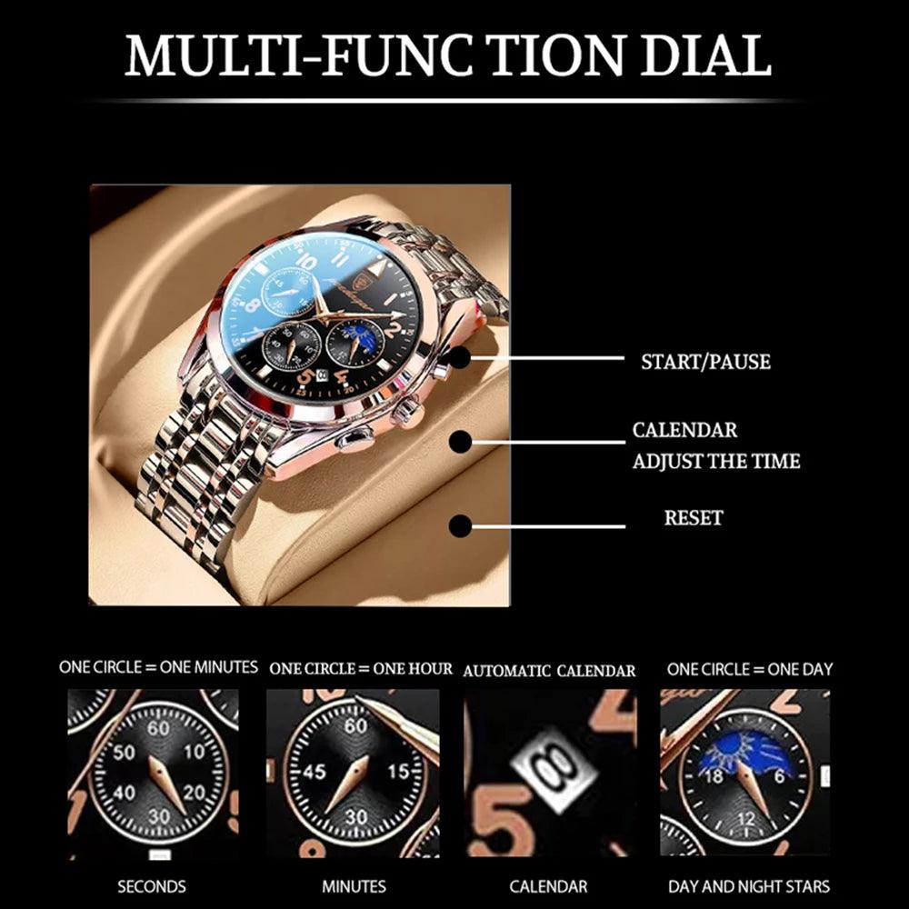 Luxury Stainless Steel Men's Chronograph Wristwatch with Luminous Hands  ourlum.com   