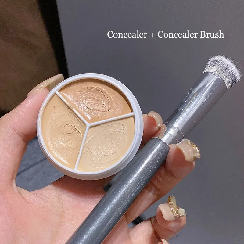 3-Color Concealer Palette Cream Texture Covers Acne Marks Dark Circles Multifunction Face Makeup Lasting Brighten Face Cosmetics  ourlum.com Concealer Set  