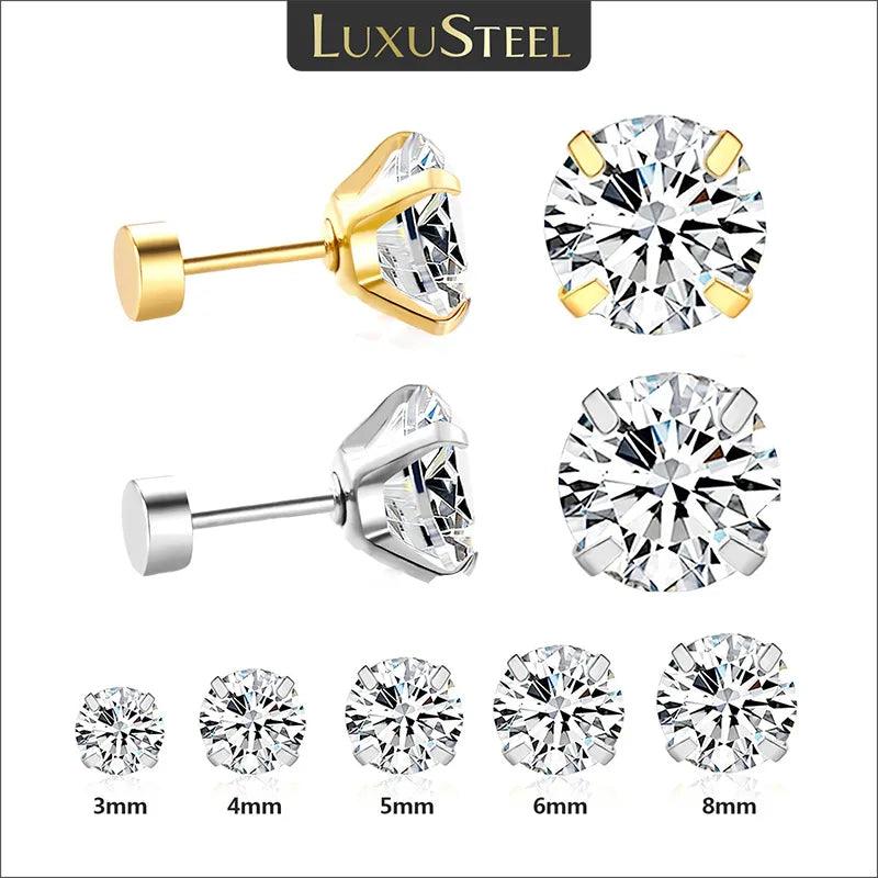 LUXUSTEEL Stainless Steel Crystal Stud Earrings: Trendy Clear Cubic Zirconia Jewelry  ourlum.com   