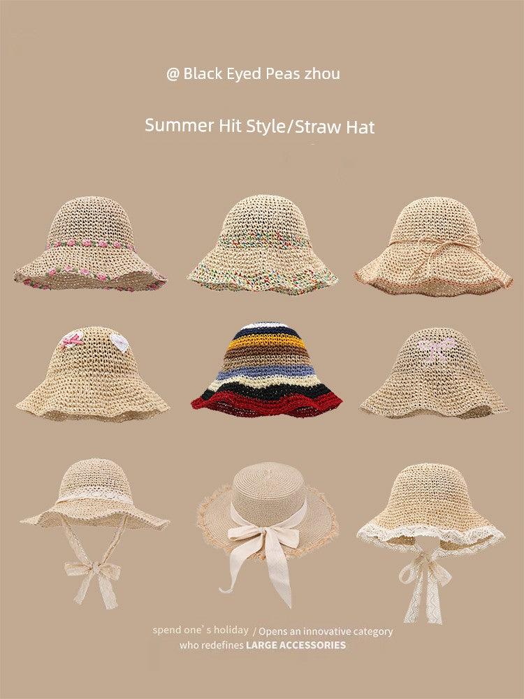 Straw Hat Japanese Style Women's Hand-Woven Summer Outing Lace