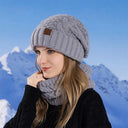 Women Knitted Hat Scarf Set for Outdoor Cycling Warm Protection