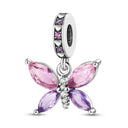 Pink Silver Plated Butterfly Flower Charm Beads for Jewelry