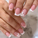 French False Nails Chic Nude White Short Square Tips Glue