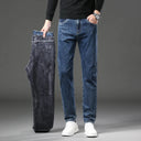 Winter Fleece Thick Warm Men's Slim Straight Denim Pants