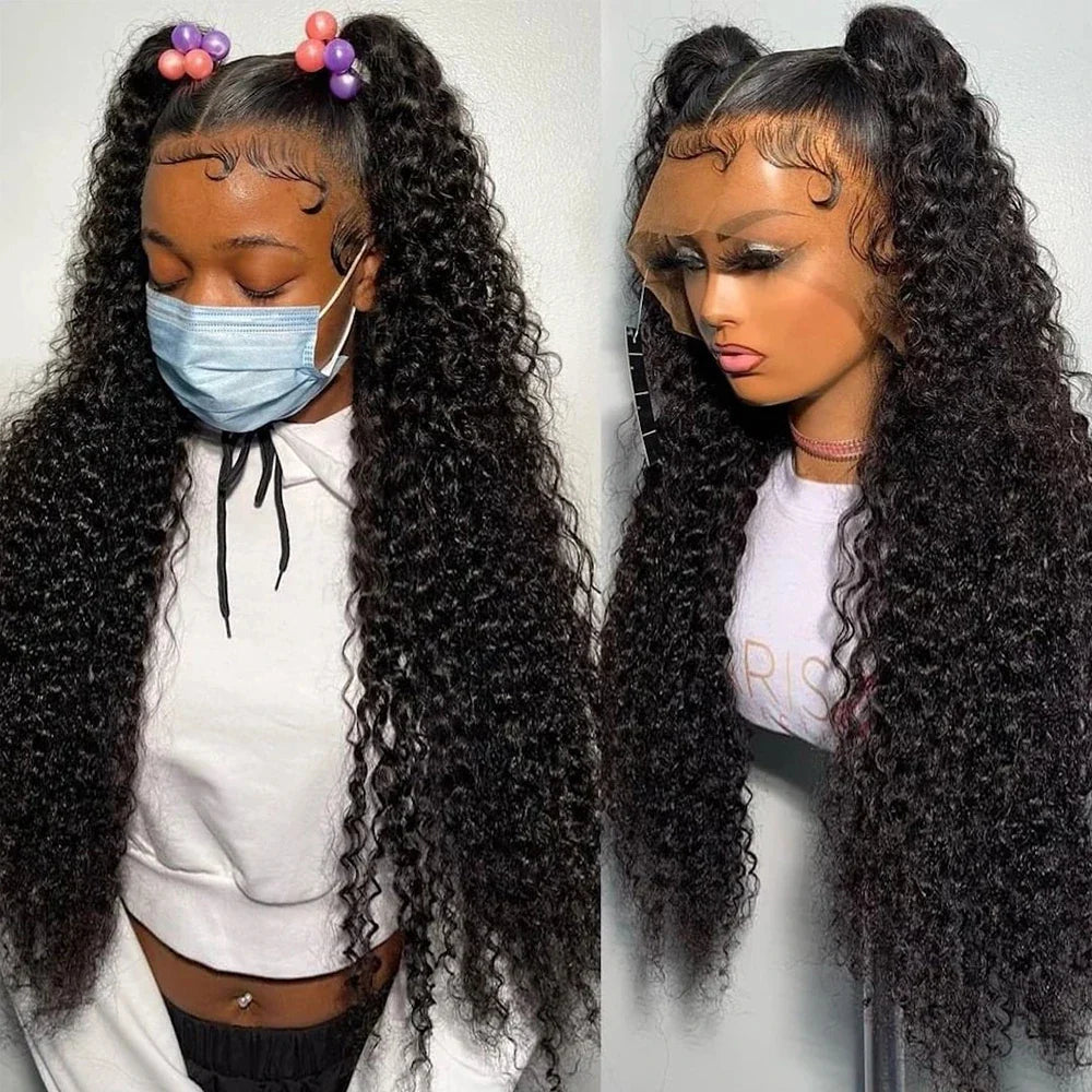 4x4 13x4 Kinky Curly Lace Frontal Wig 30 Inch Curly Lace Front Human Hair Wig Transparent Lace Frontal Human Hair Wigs Jarin  ourlum.com 13x4 HD Frontal Wig 16inches 180 Density