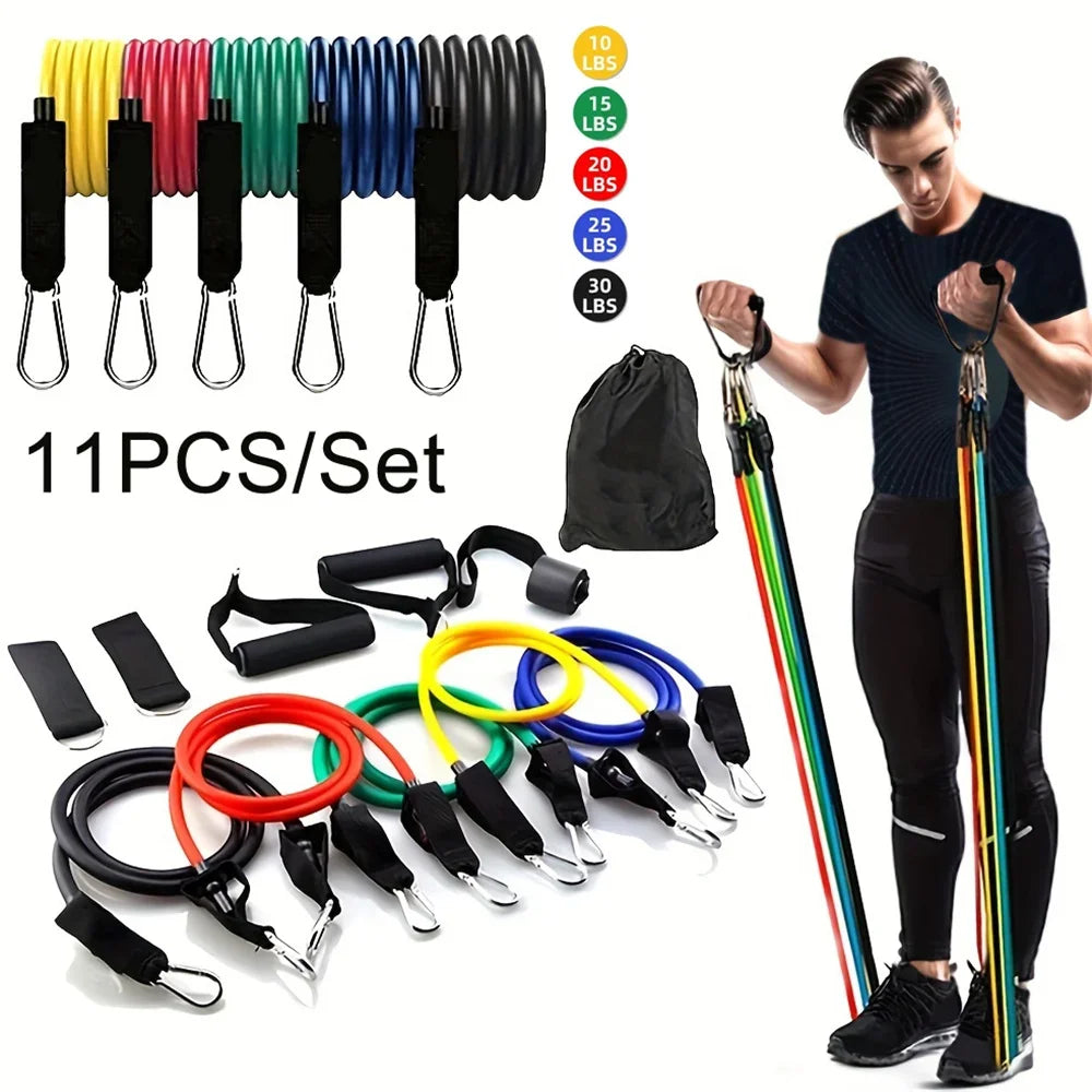 11-Piece Resistance Band Set with Pull Rope, Ankle Strap, and Chest Expander for Full-Body Workouts