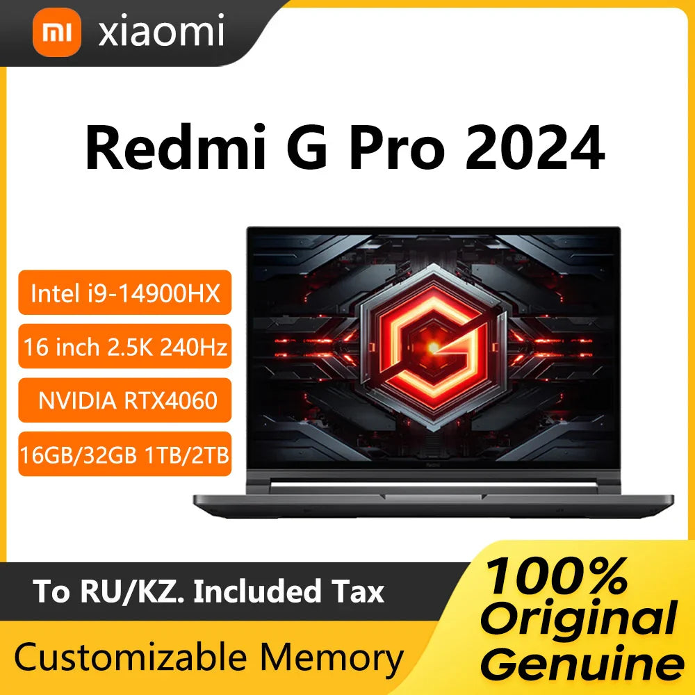 2024 Xiaomi Redmi G Pro Gaming Laptop 16 Inch 2.5K 240Hz E-Sports Screen Netbook i9-14900HX 16GB 1TB RTX4060 Gaming Notebook PC  ourlum.com   