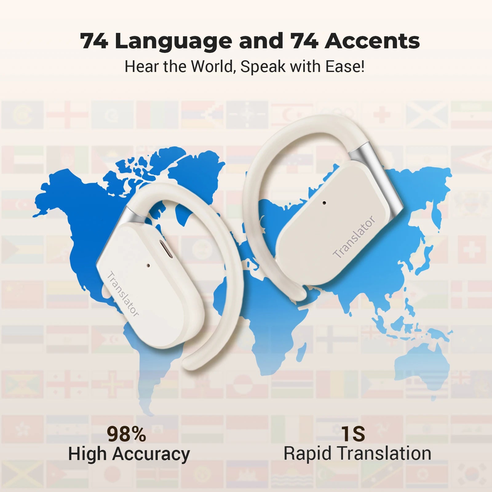 Wooask M9 Translator Earbuds, Two-Way Real Time Translator Headsets ,Online Translation in 144 Languages with 8 Offline Packs