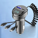 Car Charger With Dual Ports And Voltage Display Retractable USB Cable