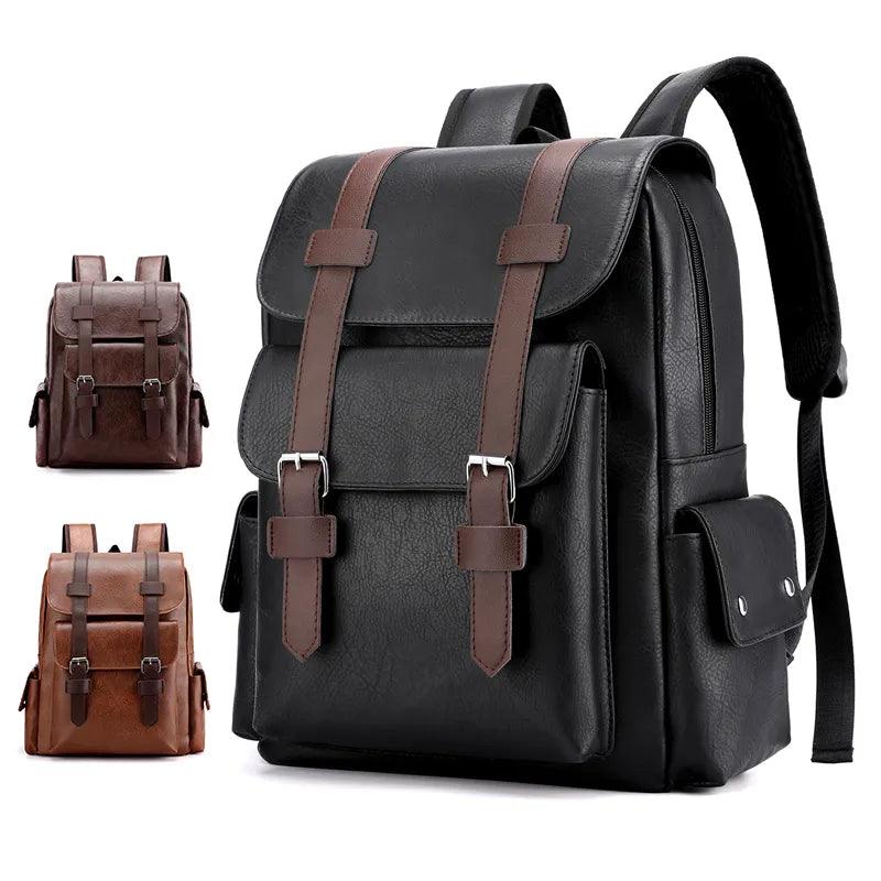 2023 Men Backpack PU Leather Bagpack Large Laptop Backpacks Male Mochilas Black Schoolbag For Teenagers Boys Brown Sac A Dos  ourlum.com   