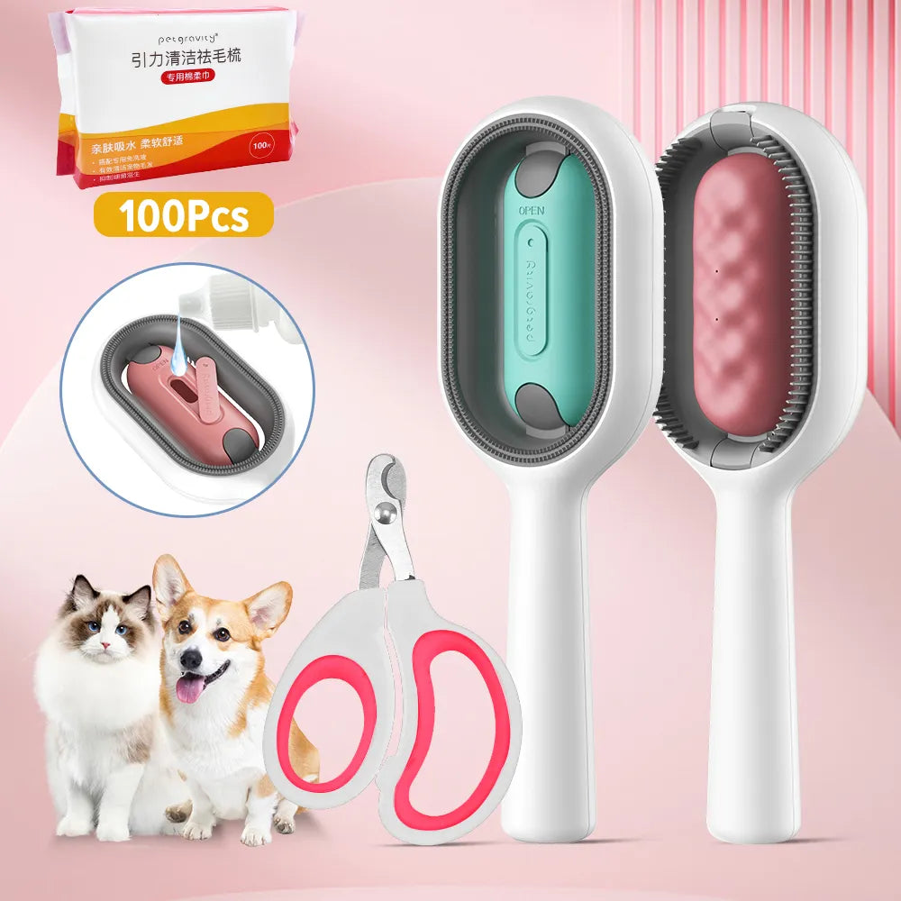 Double Sided Pet Hair Removal Comb Grooming Brush with Cotton Tissue  ourlum.com   