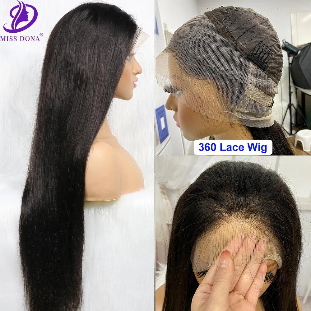 250 Density 40-48" Transparent Lace Front Remy Human Hair Wig - Straight Style  ourlum.com   