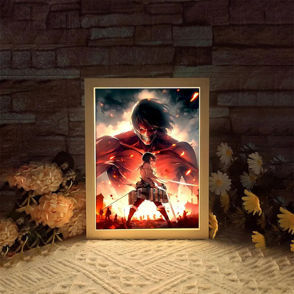 Anime Attack on Titan Night Light Painting Picture Frame Room Decor Home Wall Decorative Art For Bedroom Friends Gifts Moon Lamp  ourlum.com   