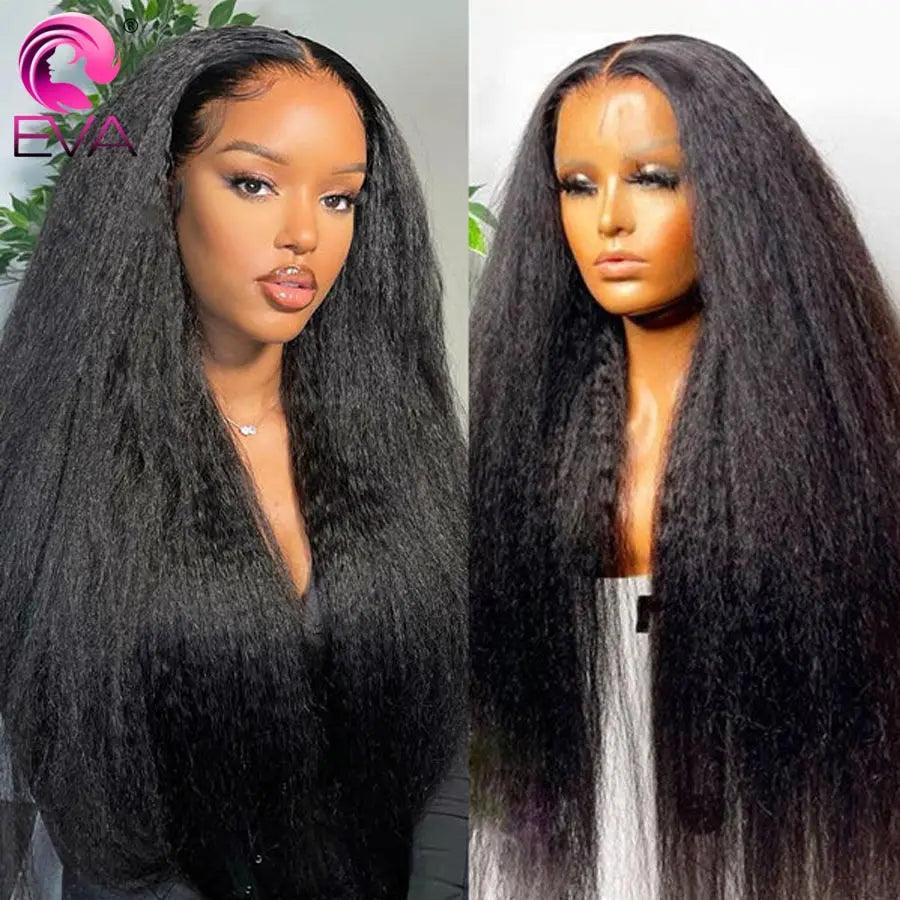Eva Hair Kinky Straight 360 Full Lace Human Hair Wig with HD Transparent Lace - Remy Brazilian Hair - Pre Plucked - Can Be Permed  ourlum.com   