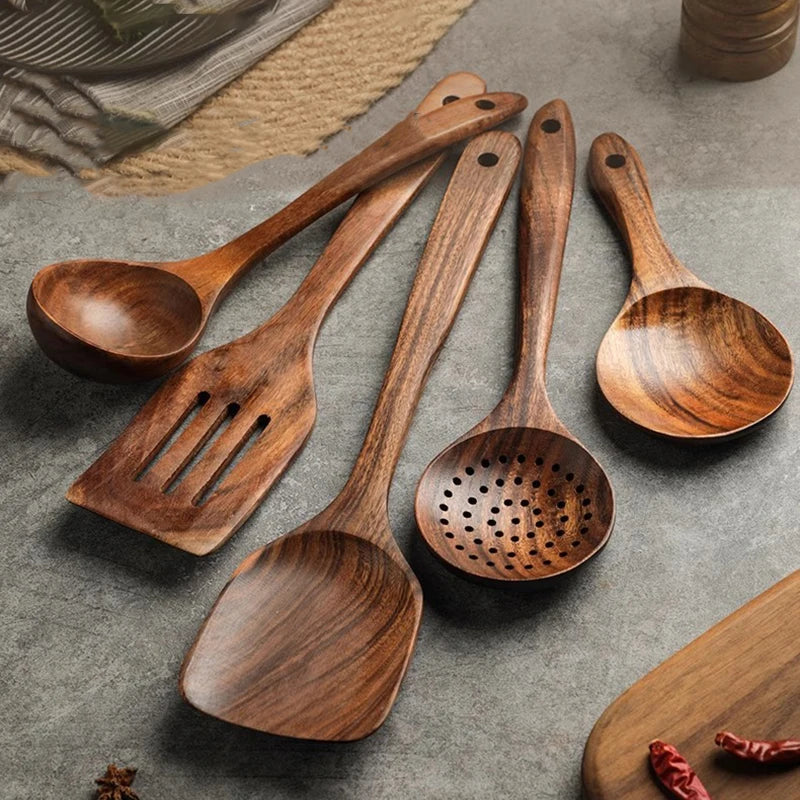 Eco-Friendly Teak Wooden Spatulas for Non-Stick Cookware – Kitchen Utensils Set