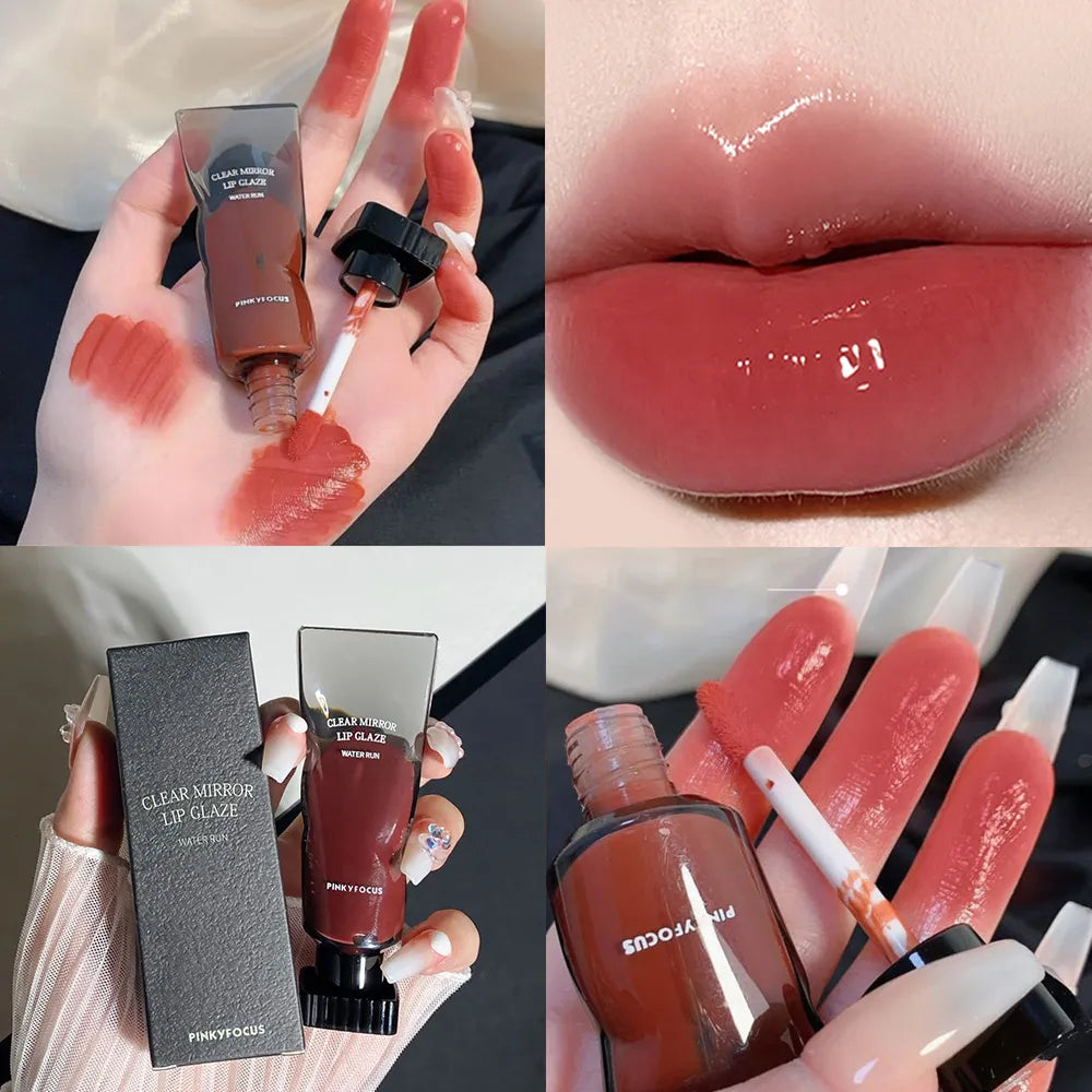 Black Mirror Water Lip Glaze High Gloss Moisturizing Sexy Red Lip Tint Lipstick Makeup Longlasting Color Non-stick Cup Lip Gloss  ourlum.com   