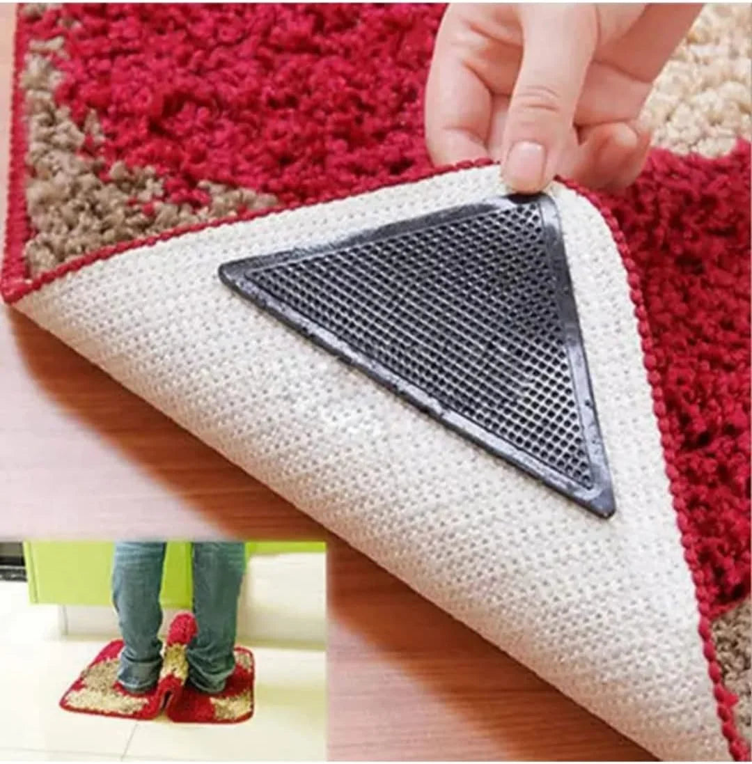 4/8pcs set Triangle Washable Rug Gripper Anti-slip Reusable Rubber Mat Non Slip Patch Tape for Tile Floors Carpets Corners Pad