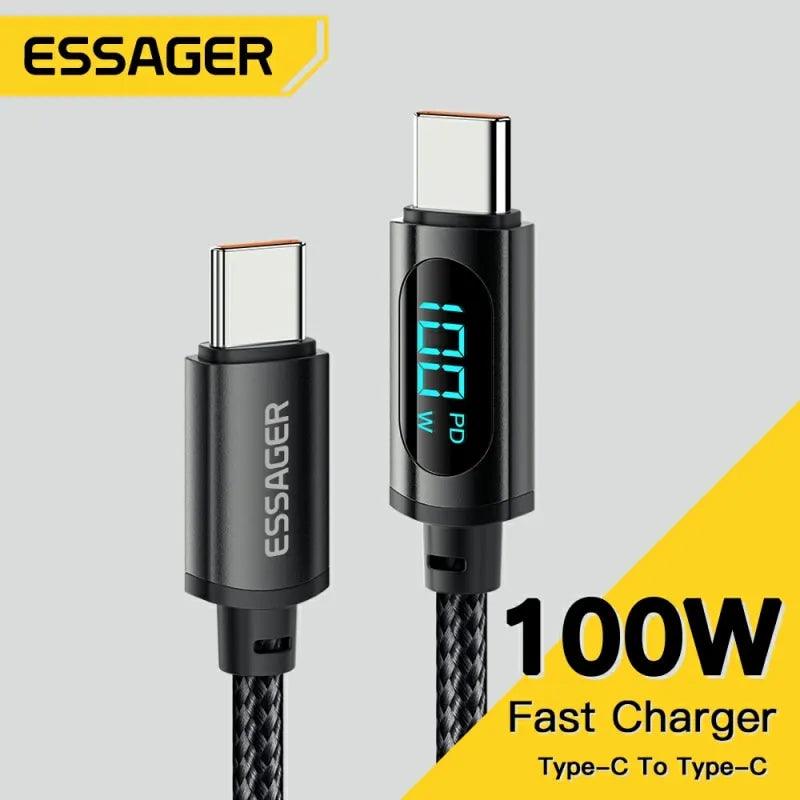 Essager 100W PD Fast Charging Type C to Type C Cable with USB C Display - Compatible with Xiaomi POCO F3 Realme Macbook iPad  ourlum.com   