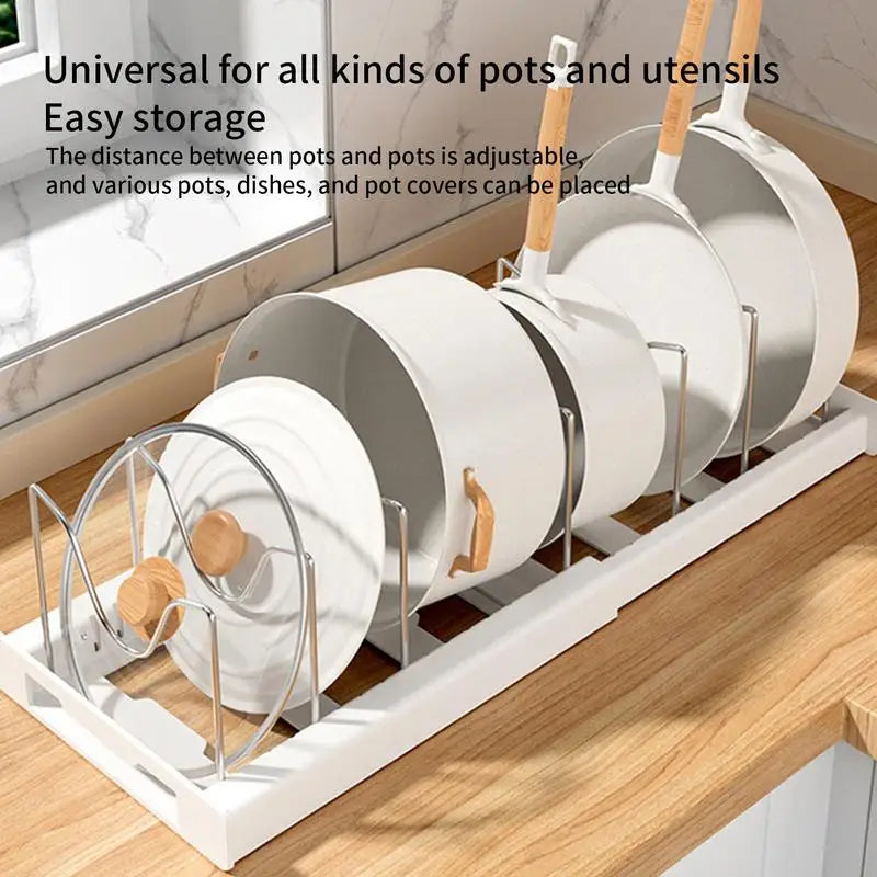 Expandable Stainless Steel Kitchen Pot Rack Organizer - Adjustable Cookware and Cutting Board Storage Shelf