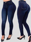 Woman's Pure Color High Waist Denim Jeans for Street Style