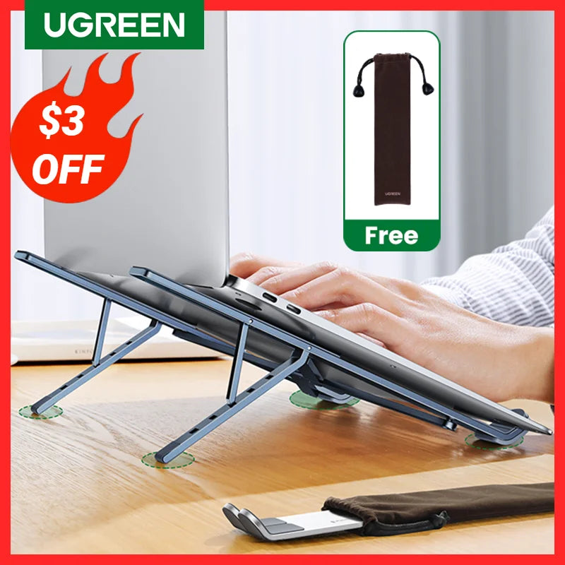 UGREEN Aluminum Laptop Stand: Ergonomic Foldable Notebook Riser with Cooling Design  ourlum.com   