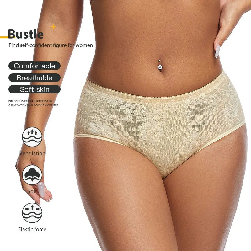 Luxe Lace Butt Lifter Shapewear: Breathable Cotton Body Shaper Panties for Curves