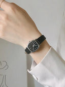 Elegant Women's Vintage Leather Strap Wristwatch with Chic Dial  ourlum.com Silver black  