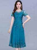 Blue Chiffon Mesh Long Dress Elegant Summer Fashion Comfort