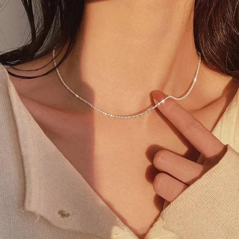 Exquisite Sparkling Silver Clavicle Chain Choker Necklace Set - Elegant Jewelry for Women's Wedding and Birthday Celebrations  ourlum.com   