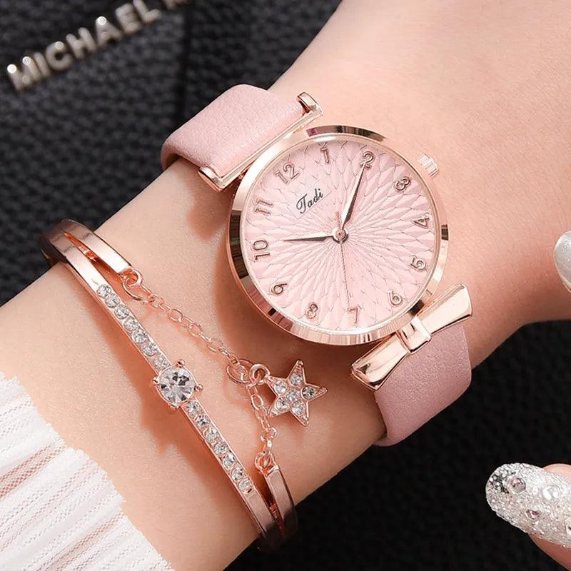Luxury Women's Quartz Bracelet Watch Set with Leather Band - Stylish and Functional Timepieces for Women  ourlum.com   