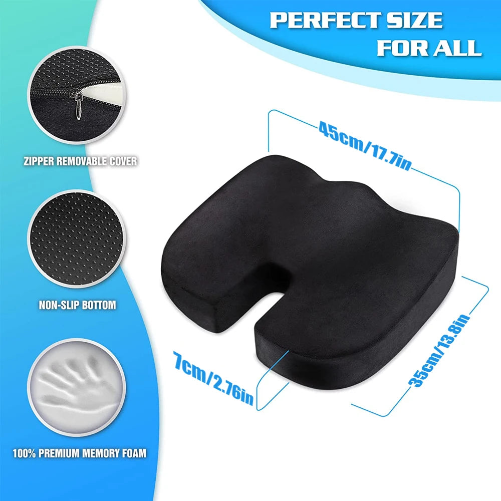 Orthopedic Gel Memory Foam U-Shape Seat Cushion for Back Pain Relief - Breathable Coccyx Support for Office, Travel, and Car