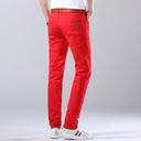 Spring Men's Slim Jeans Classic Style Straight Elasticity Cotton Denim Pants Male Brand Wine Red Black White Trousers