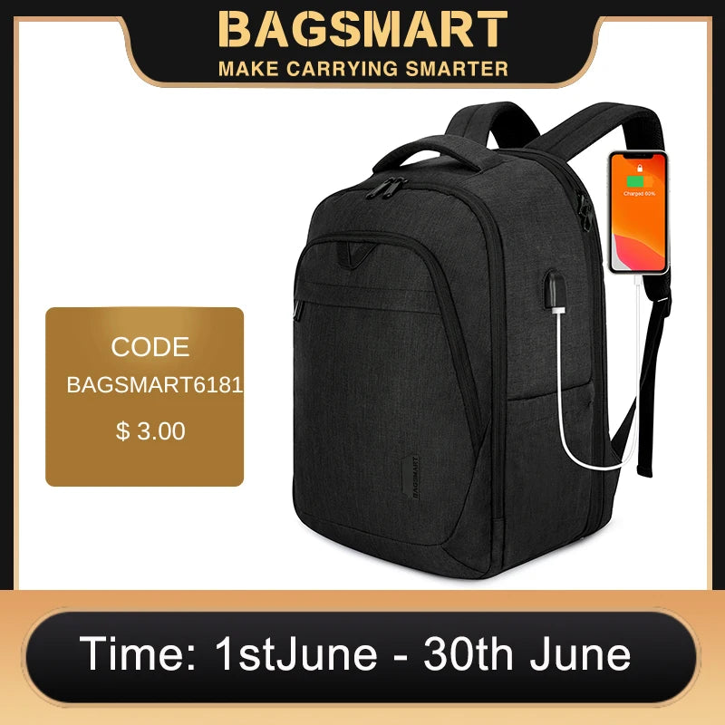 BAGSMART Men's Backpack Anti-theft Large Waterproof Women School Bags Travel Bussiness Laptop Backpacks with USB Charging Port