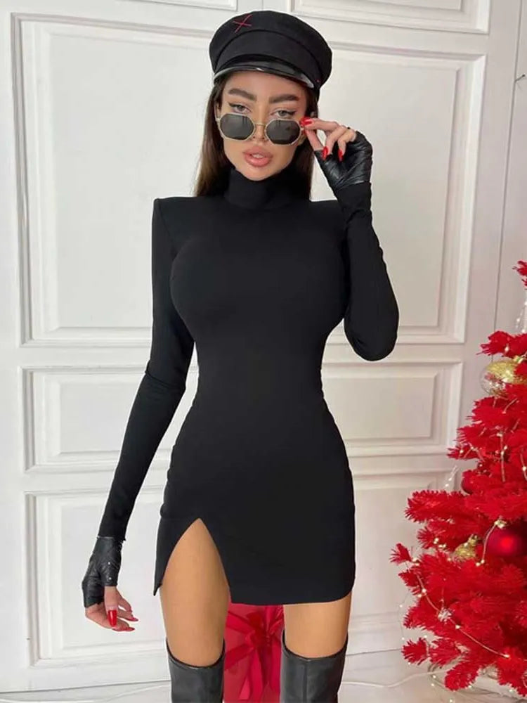 Chic Black Bodycon Mini Dress for Women - Elegant Streetwear Fashion Piece  OurLum.com   