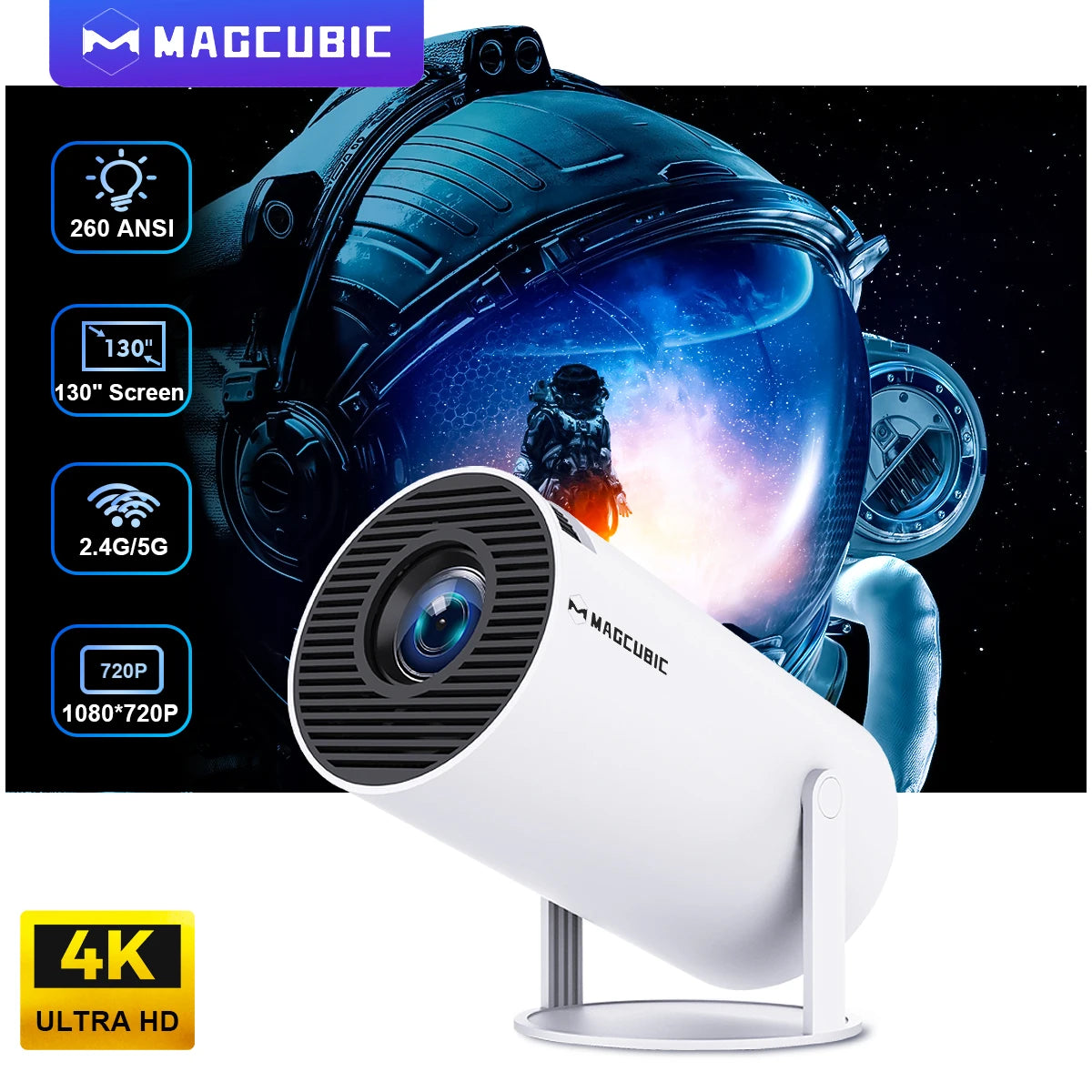 Magcubic Projector Android11 4K 1280*720P HY300 Pro Dual Wifi 260ANSI 180flexible BT5.0 Cinema Outdoor Portable Outdoor Projetor