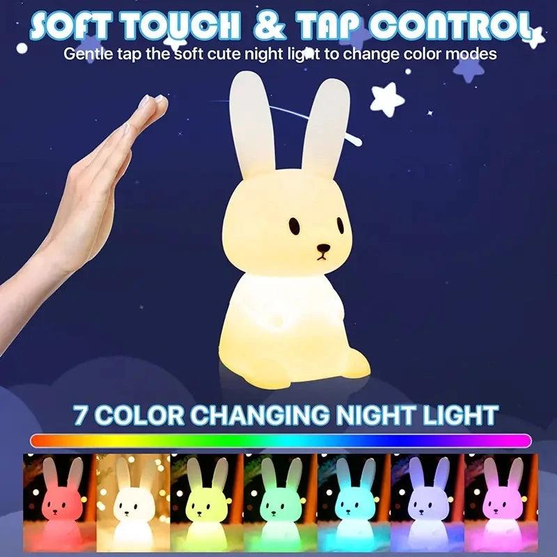 Rabbit Silicone Touch Sensor Night Light - Adorable Animal Lamp for Kids' Bedroom and Nursery  ourlum.com   