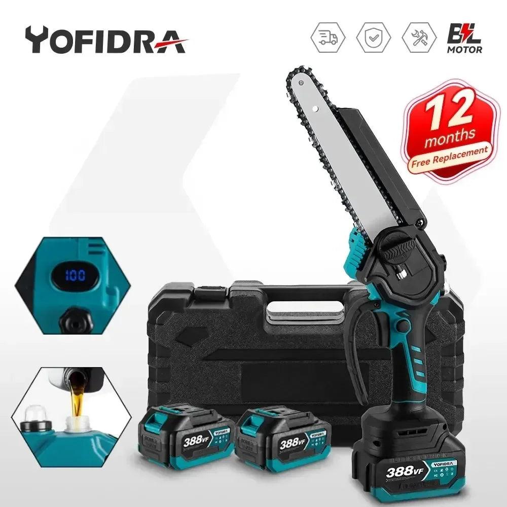 Yofidra 8 Inch Brushless Electric Chainsaw Cordless Rechargeable Woodworking Garden Pruning Saw Tool for Makita 18V Battery  ourlum.com   