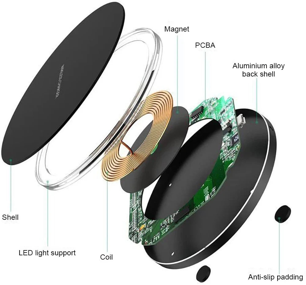 15W Wireless Charger Pad Compatible with iPhone 16/15/14/13/12/ Samsung Galaxy S22/S21/S20 AirPods Pro 2 Type C Port LED Lights