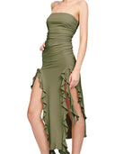 Elegant Strapless Ruffle Midi Dress Beach Party Essential